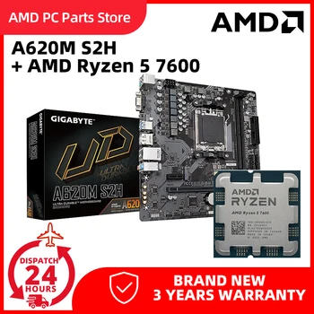 Материнская плата GIGABYTE A620M S2H С процессором AMD R5 7600 Ryzen 5 7600 placa mae kit Micro ATX AMD A620 DDR5 Socket AM5 Вся новая