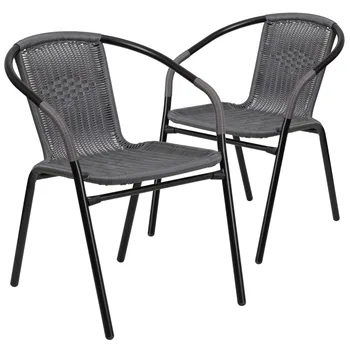 Мебель 2 комплекта серого ротангового стула для ресторана внутри и снаружи 352 фунта. Грузоподъемность