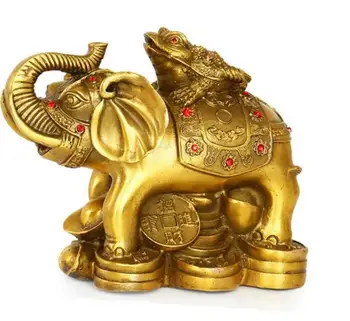 Медная статуэтка коллекционное китайское латунное резное животное Слон лягушка Денежная монета богатство Изысканные маленькие статуэтки