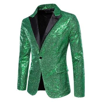 Модный мужской роскошный костюм с блестками, зеленый / серебристый мужской костюм для сцены Bar KTV, мужской блейзер, пальто
