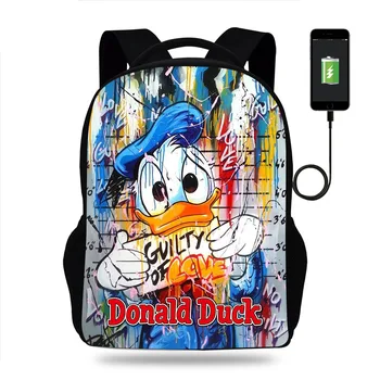 Модный рюкзак Disney Donald Duck для мужчин и женщин, подростков, USB-рюкзак для путешествий, рюкзак Mochila, школьная сумка для мальчиков и девочек, детские сумки для книг
