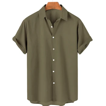 Мужская однотонная рубашка Гавайская блузка Повседневные модные топы с короткими рукавами 2023 Свободная Повседневная футболка большого размера для мужчин Одежда