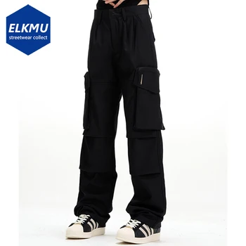 Мужские брюки-карго в стиле хип-хоп, черные тактические брюки, уличная одежда Harajuku, брюки Y2K, мужские прямые свободные повседневные брюки