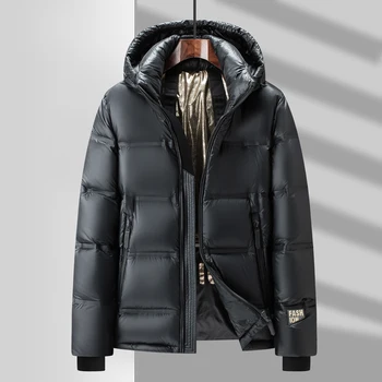 мужской зимний пуховик Зима 2023, высококачественная короткая куртка с капюшоном на белом утином пуху для мужчин, Утолщенная теплая черная зимняя куртка