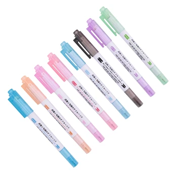 Набор ручек Curve из 8 предметов, линейные цветные ручки с двойным наконечником для ежедневника, гелевые ручки-компаньоны, гелевые ручки 8 цветов, гелевые ручки формы