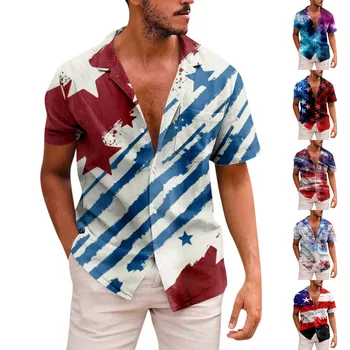 Новая рубашка с коротким рукавом в честь Дня Независимости США, мужской повседневный пляжный топ с принтом, Летние Модные рубашки для отдыха для мужчин