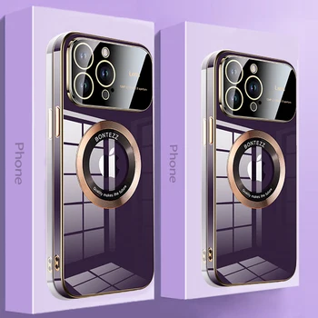 Новый Прозрачный Чехол For Magsafe Для iPhone 14 13 12 Pro Max Plus с Роскошным Объективом Для Беспроводной Зарядки и полной защитой Чехлов