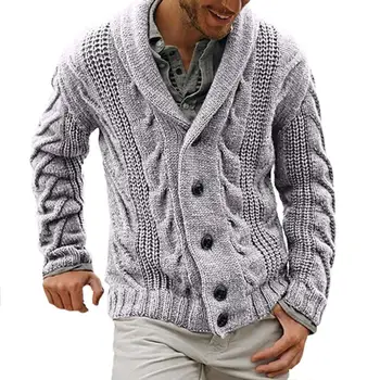 Однобортный свитер с лацканами, стильные мужские зимние кардиганы, модные осенние трикотажные свитера из смеси хлопка с пуговицами