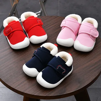 Осенне-зимняя детская обувь для маленьких девочек 0 1-2 лет 3 Обувь для мальчиков на мягкой подошве Обувь для малышей Хлопчатобумажная обувь с начесом