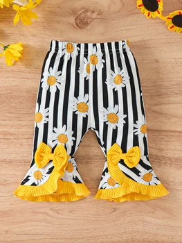 Очаровательный комплект летней одежды для маленькой девочки с топами-ползунками на бретельках и расклешенными брюками в полоску подсолнуха для стильного образа