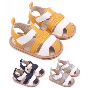 Первые ходунки для новорожденных Мальчиков и девочек, летние открытые кроссовки для новорожденных, мягкие нескользящие милые пляжные римские сандалии, повседневная обувь на плоской подошве