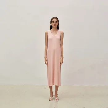 платья для женщин 2023, розовые, с круглым вырезом, без рукавов, для отдыха, для отдыха, элегантные и красивые женские платья