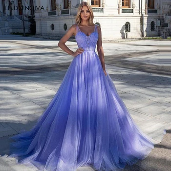 Плюс Размер Лавандовые кружевные аппликации Вечерние платья Корсет Блестящий Тюль Платья для выпускного вечера vestidos de fiesta elegantes para mujer 2023
