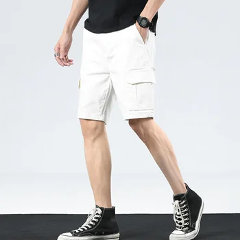Повседневные шорты-карго длиной до колена, рабочие Harajuku, черные, белые, мужские Летние короткие брюки, одежда в винтажном стиле сафари 2024 г.