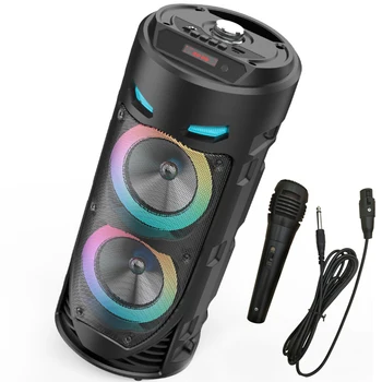 Портативный динамик Bluetooth мощностью 30 Вт, беспроводная колонка, мощный стереофонический сабвуфер, басовые колонки для вечеринок с микрофоном, семейное караоке USB