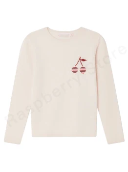 Предварительная распродажа 15 сентября BP23AW Свитер для девочек из вишневого жаккарда, детский пуловер, детский топ, бледно-розовый джемпер Brunelle