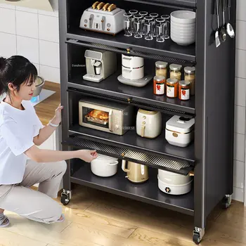 Простые кухонные шкафы от пола до потолка Современная кухонная мебель Шкаф для домашней посуды на колесиках Многослойный шкаф для хранения