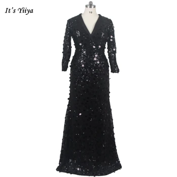 Распродажа Вечернее платье с V-образным вырезом, Русалка, труба, Женские вечерние платья, черные блестки, длина до пола, плюс размер, вечернее платье E793
