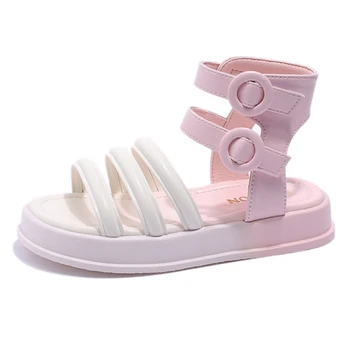 Римские сандалии для девочек; Новинка Лета 2023 года; Детская пляжная обувь на мягкой подошве с открытым носком; Обувь принцессы для маленьких девочек