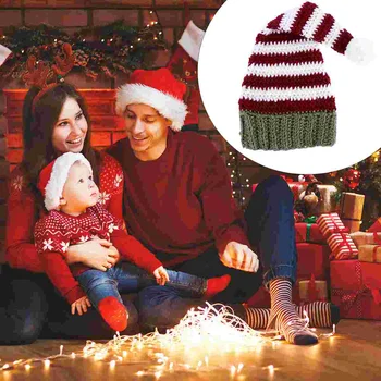Рождественская вязаная шапка Санта Шерстяные длиннохвостые шапки из пряжи для детей и родителей Мужские женские Теплые