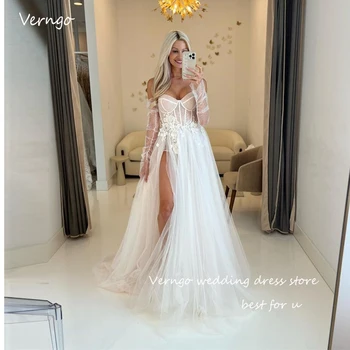 Свадебные платья Verngo Princess из блестящего тюля Трапециевидной формы с длинными рукавами в стиле милой Сплит-Кантри Robe de mariage Vestidos