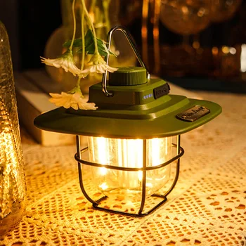 Светодиодный фонарь с подсветкой, водонепроницаемые декоративные подвесные светильники в стиле ретро Type-c, зарядка с крючком, индикатор заряда батареи для путешествий на свежем воздухе