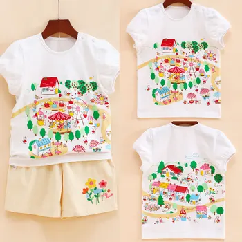 Семейная Детская одежда, Новая Летняя футболка с мультяшным медведем Для девочек В Парке развлечений, Топ с коротким рукавом