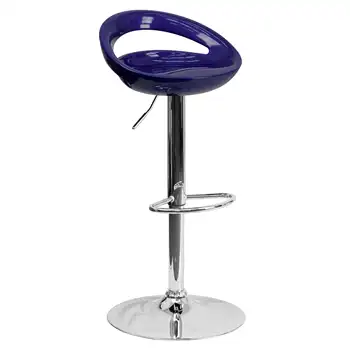 Современная приборная панель для мебели, барный стул из синего пластика с регулируемой высотой, с закругленной спинкой и хромированным основанием
