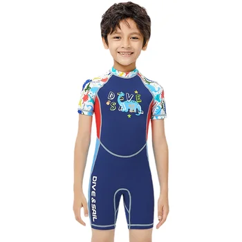 теплый гидрокостюм для мальчика из неопрена толщиной 2 мм, короткий цельный гидрокостюм, детский костюм для плавания, серфинга, солнцезащитная одежда с медузами