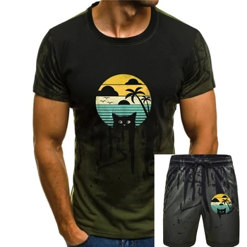 Футболки в стиле ретро для женщин и мужчин, силуэт Сансет Бич, черная, темно-синяя футболка для молодежи среднего возраста, старая футболка