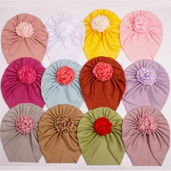 Шапка-тюрбан с большим цветочным бантом для волос, повязка на голову, шапочка-бини, весенне-летняя больничная детская шапочка для новорожденного