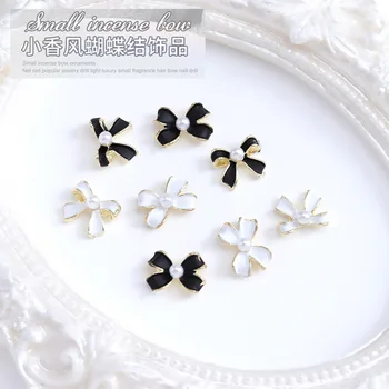 Ювелирные изделия из сплава Xiaoxiangfeng для ногтей, масло, жемчужный бант, черно-белые простые французские украшения для ногтей