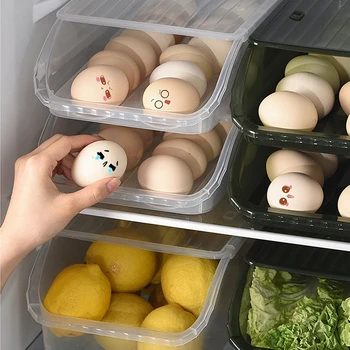 Ящик для хранения яиц с автоматическим скручиванием Пластиковый контейнер для хранения Кухонный Холодильник Организация хранения Яиц Корзина Лоток для картонных коробок